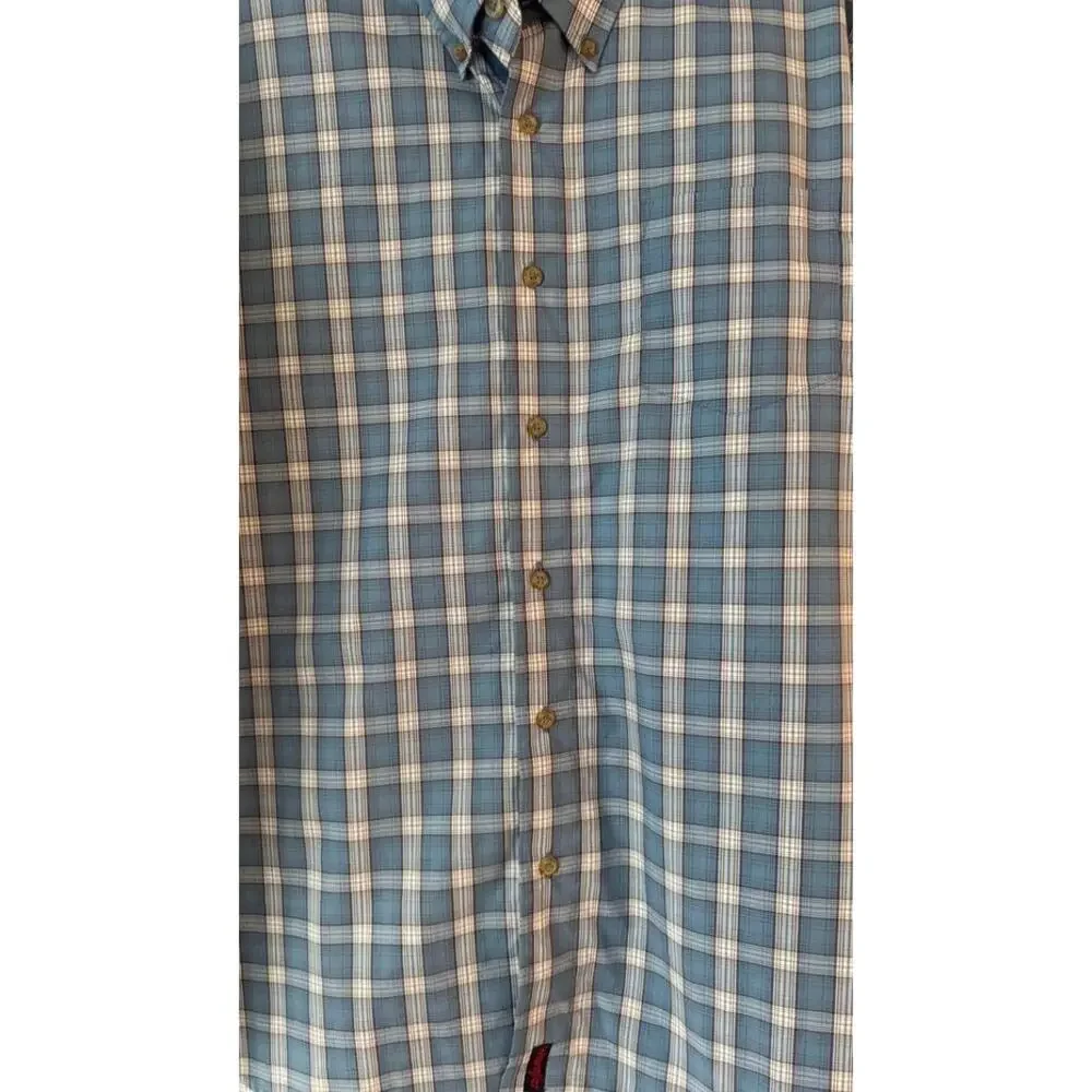 Wrangler Premium Quality Blue Plaid Short Sleeve Button-Up Shirt L
